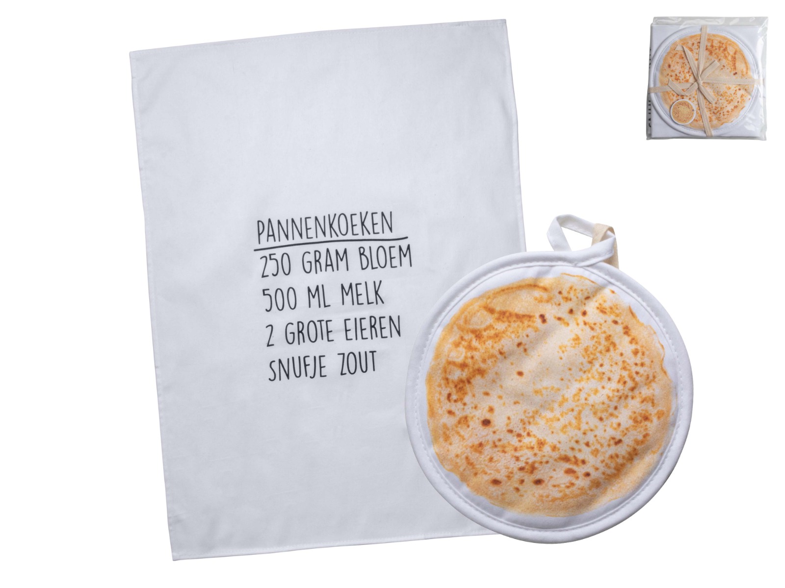 Theedoek + pannenlap Pannenkoek - set 2 stuks